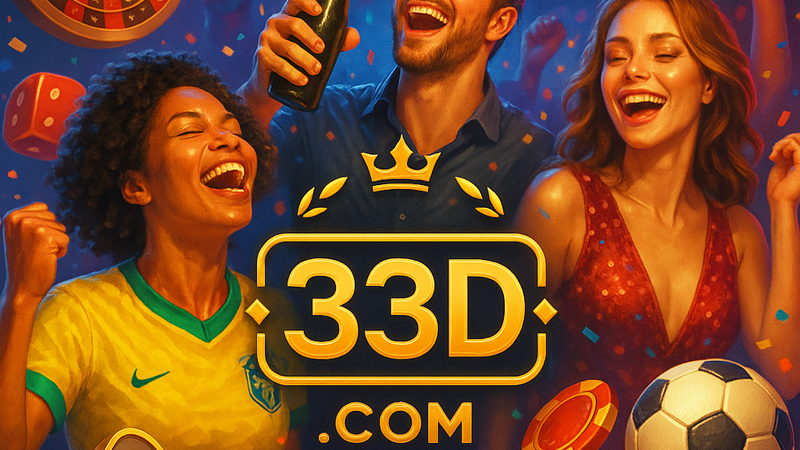 Homem brasileiro analisando gráficos de apostas em um aplicativo de celular com o logo do 33D.com visível.